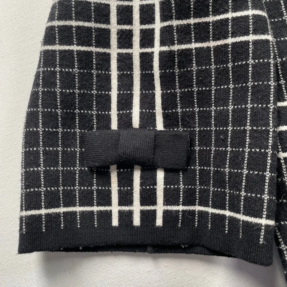 Karl Lagerfeld Paris Womens Black White Grid Longline Plaid Cardigan Size XL